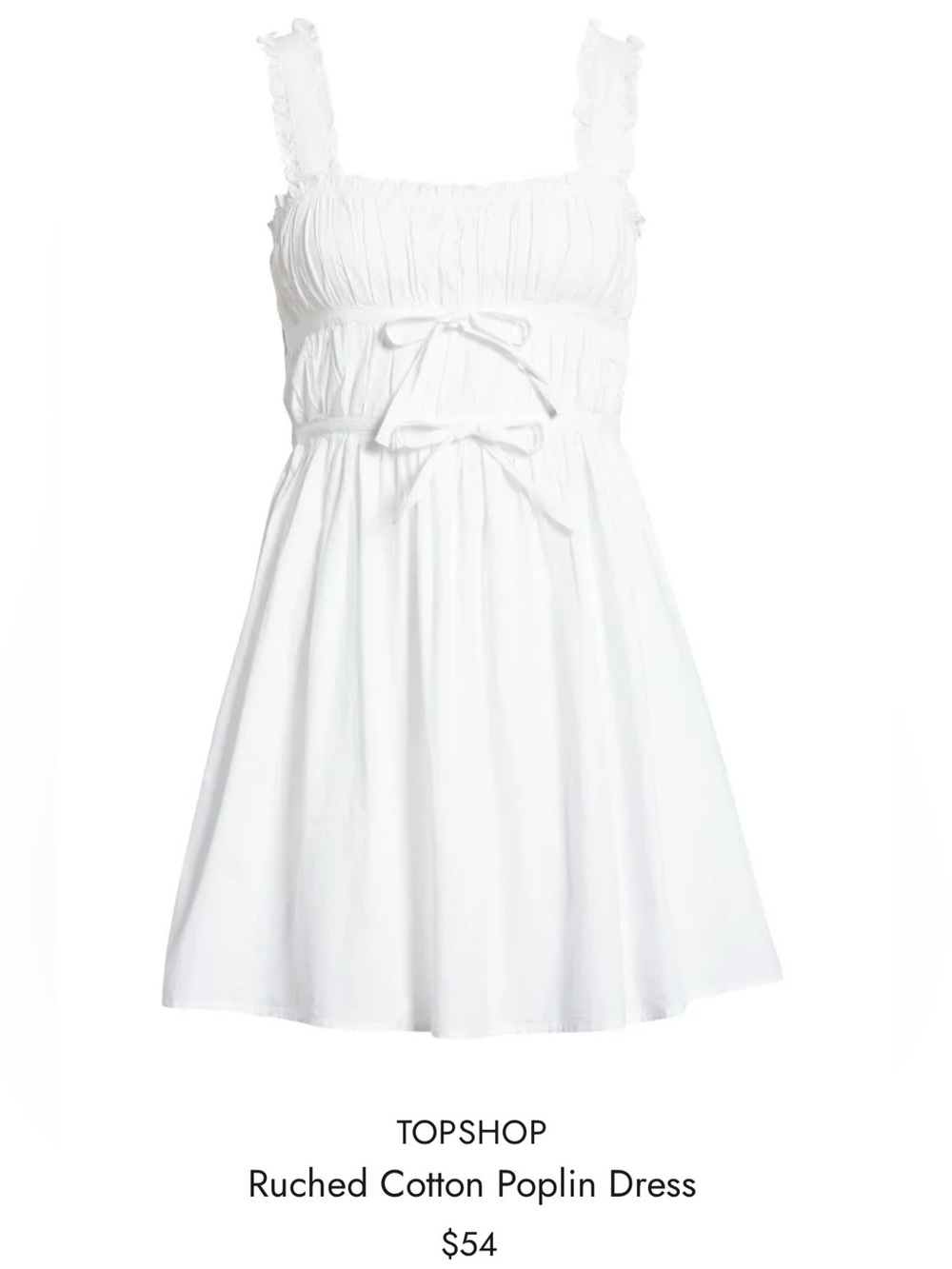 Topshop White Ruched Cotton Poplin Sundress with Bow Details
